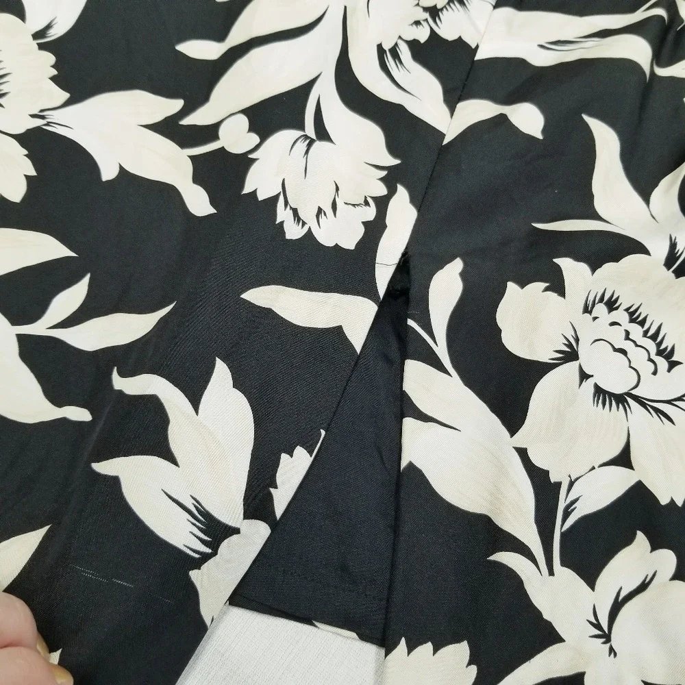 Ann Taylor Floral Silk Sleeveless Dress Black Ivory Midi Women's Size 10 90S‎